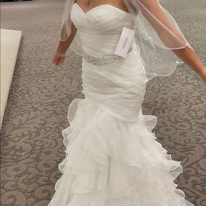 Ivory Organza Mermaid Wedding Dress with Ruffled Skirt